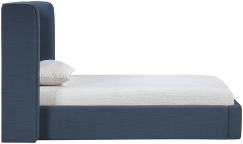Sloane Navy Linen Textured Fabric Upholstered Twin Bed, 1 Piece