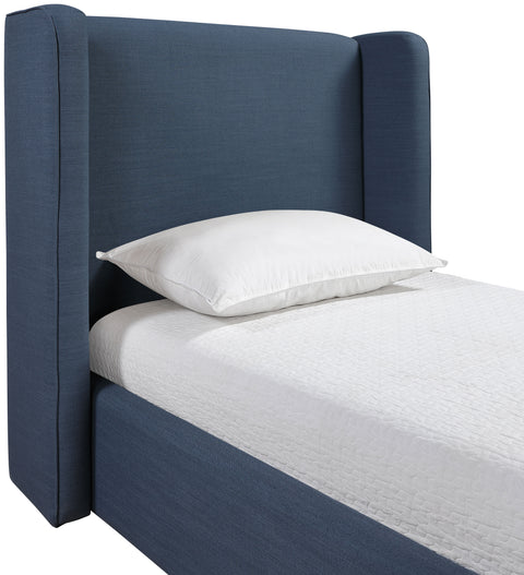 Sloane Navy Linen Textured Fabric Upholstered Twin Bed, 1 Piece