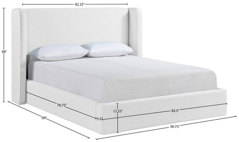 Sloane White Linen Textured Fabric Upholstered King Bed, 1 Piece