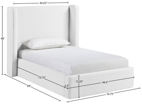 Sloane White Linen Textured Fabric Upholstered Twin Bed, 1 Piece