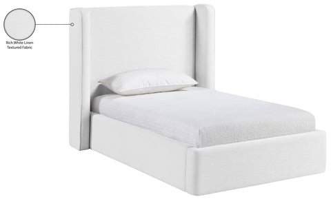 Sloane White Linen Textured Fabric Upholstered Twin Bed, 1 Piece