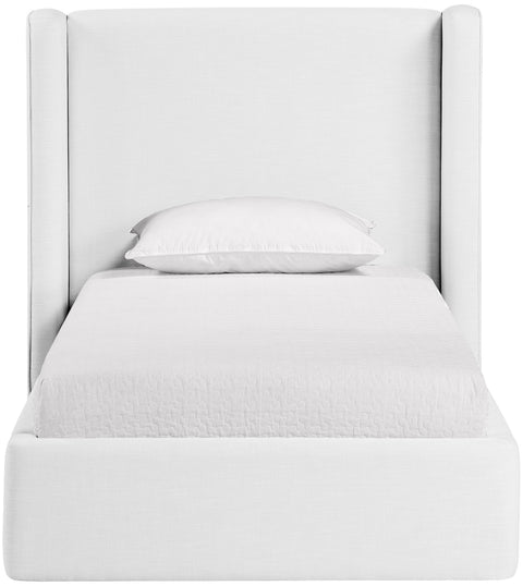 Sloane White Linen Textured Fabric Upholstered Twin Bed, 1 Piece