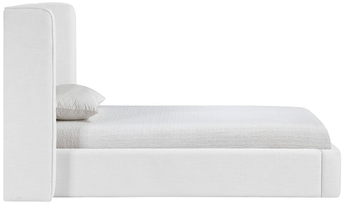 Sloane White Linen Textured Fabric Upholstered Twin Bed, 1 Piece