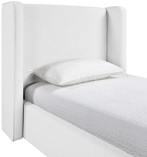 Sloane White Linen Textured Fabric Upholstered Twin Bed, 1 Piece