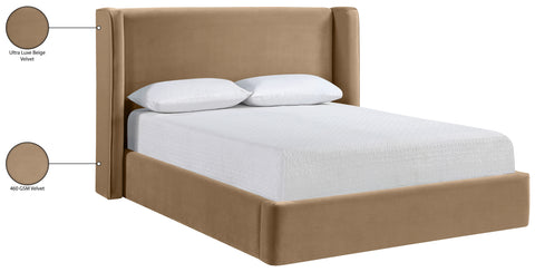 Sloane Beige Velvet Upholstered Queen Bed, 1 Piece