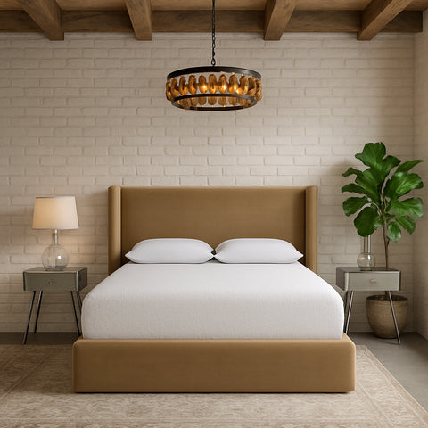 Sloane Beige Velvet Upholstered Queen Bed, 1 Piece