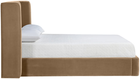 Sloane Beige Velvet Upholstered Queen Bed, 1 Piece