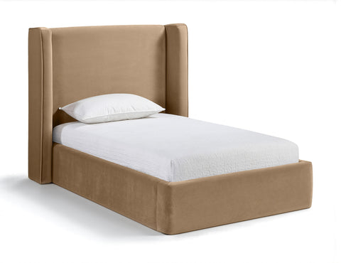 Sloane Beige Velvet Upholstered Twin Bed, 1 Piece