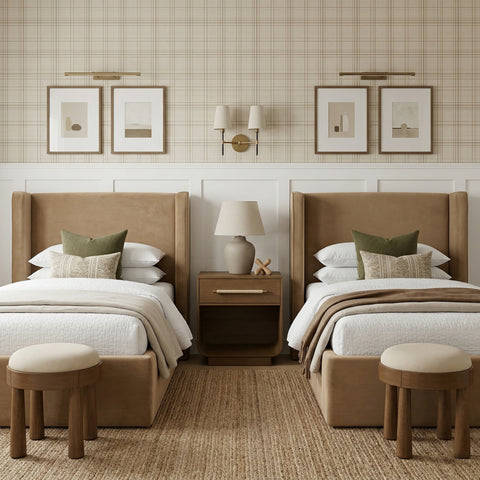 Sloane Beige Velvet Upholstered Twin Bed, 1 Piece