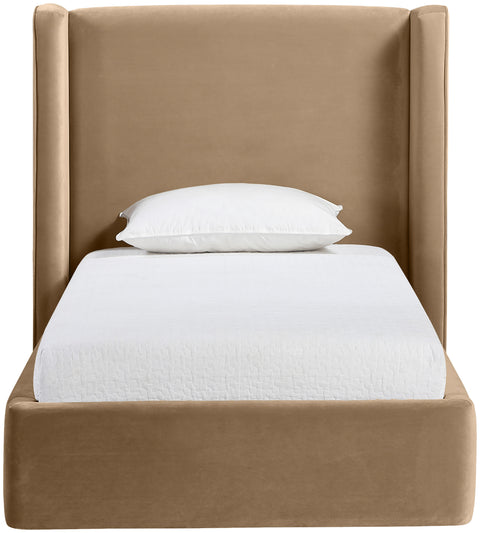 Sloane Beige Velvet Upholstered Twin Bed, 1 Piece