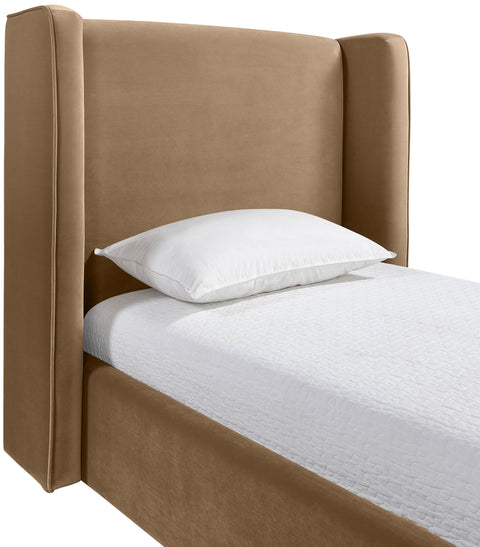 Sloane Beige Velvet Upholstered Twin Bed, 1 Piece