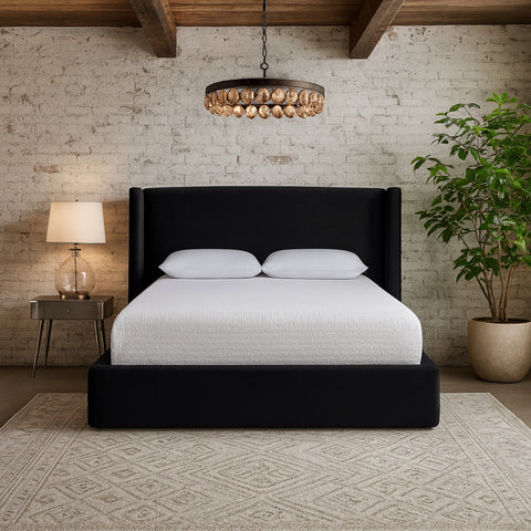 Sloane Black Velvet Upholstered Queen Bed, 1 Piece