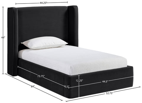 Sloane Black Velvet Upholstered Twin Bed, 1 Piece