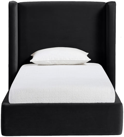 Sloane Black Velvet Upholstered Twin Bed, 1 Piece
