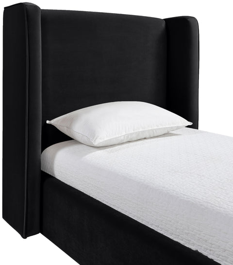 Sloane Black Velvet Upholstered Twin Bed, 1 Piece