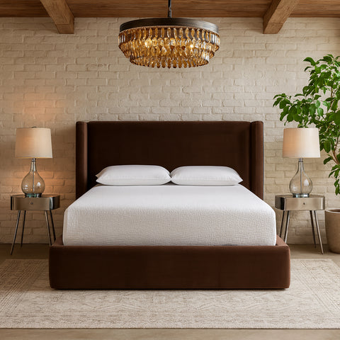 Sloane Brown Velvet Upholstered Full Bed, 1 Piece