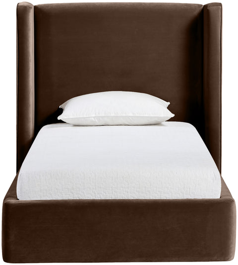 Sloane Brown Velvet Upholstered Twin Bed, 1 Piece