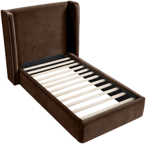 Sloane Brown Velvet Upholstered Twin Bed, 1 Piece