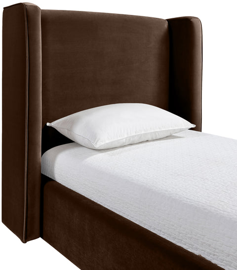 Sloane Brown Velvet Upholstered Twin Bed, 1 Piece