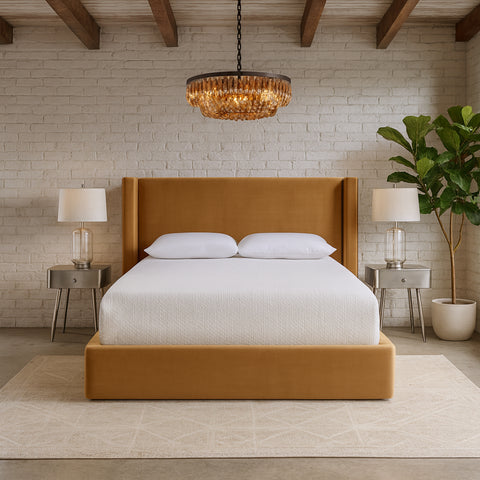 Sloane Camel Velvet Upholstered King Bed, 1 Piece
