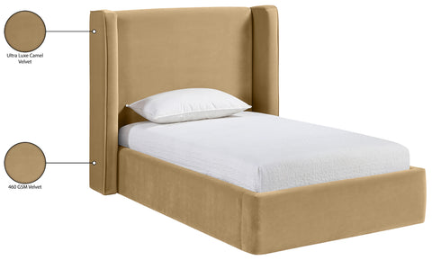 Sloane Camel Velvet Upholstered Twin Bed, 1 Piece