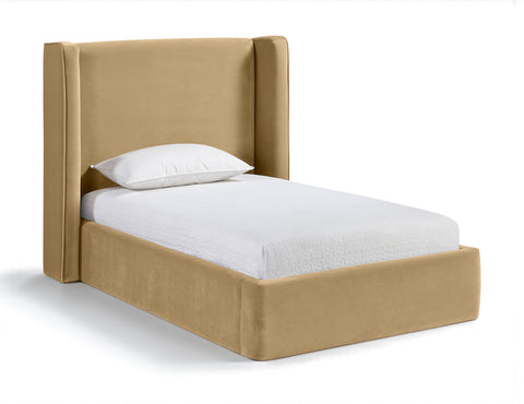 Sloane Camel Velvet Upholstered Twin Bed, 1 Piece