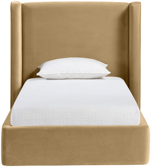 Sloane Camel Velvet Upholstered Twin Bed, 1 Piece