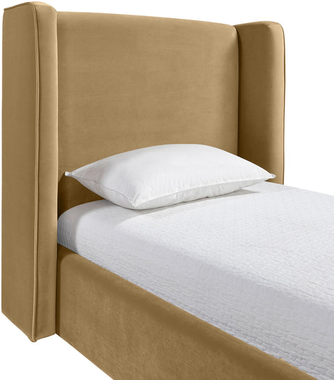 Sloane Camel Velvet Upholstered Twin Bed, 1 Piece