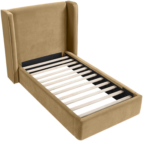 Sloane Camel Velvet Upholstered Twin Bed, 1 Piece