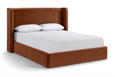Sloane Cognac Velvet Upholstered Queen Bed, 1 Piece