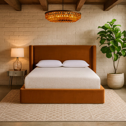 Sloane Cognac Velvet Upholstered Queen Bed, 1 Piece