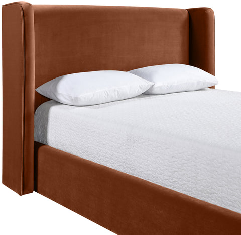 Sloane Cognac Velvet Upholstered Queen Bed, 1 Piece