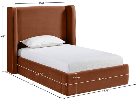 Sloane Cognac Velvet Upholstered Twin Bed, 1 Piece