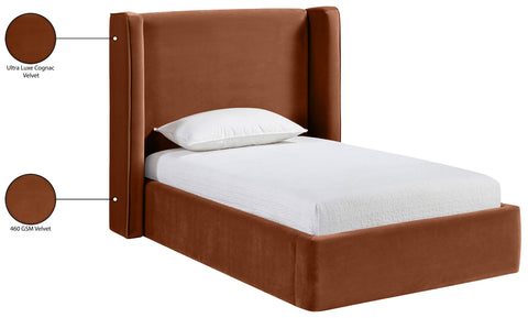 Sloane Cognac Velvet Upholstered Twin Bed, 1 Piece
