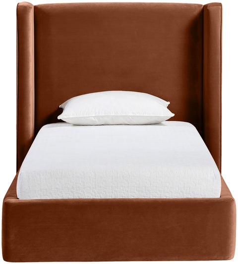 Sloane Cognac Velvet Upholstered Twin Bed, 1 Piece