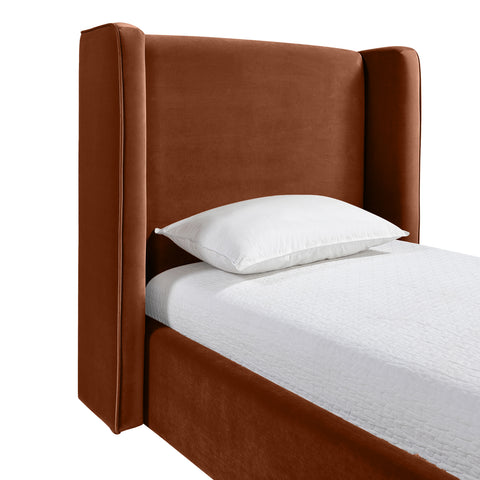 Sloane Cognac Velvet Upholstered Twin Bed, 1 Piece