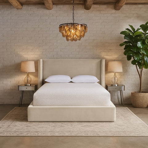 Sloane Cream Velvet Upholstered King Bed, 1 Piece