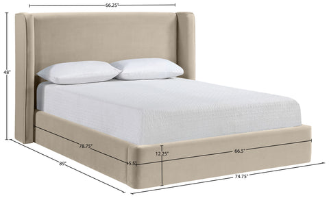 Sloane Cream Velvet Upholstered Queen Bed, 1 Piece