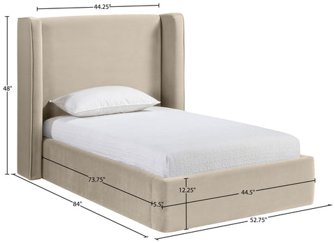 Sloane Cream Velvet Upholstered Twin Bed, 1 Piece