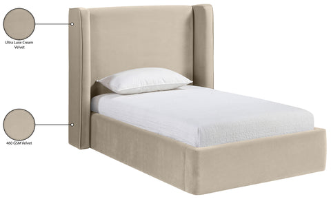 Sloane Cream Velvet Upholstered Twin Bed, 1 Piece