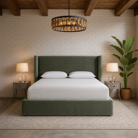 Sloane Green Velvet Upholstered King Bed, 1 Piece