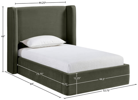 Sloane Green Velvet Upholstered Twin Bed, 1 Piece