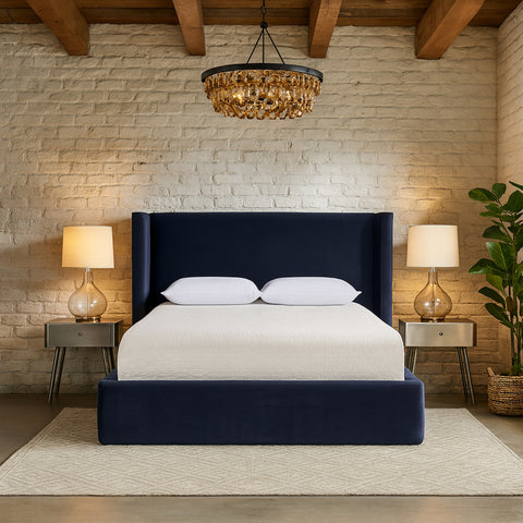 Sloane Navy Velvet Upholstered Full Bed, 1 Piece