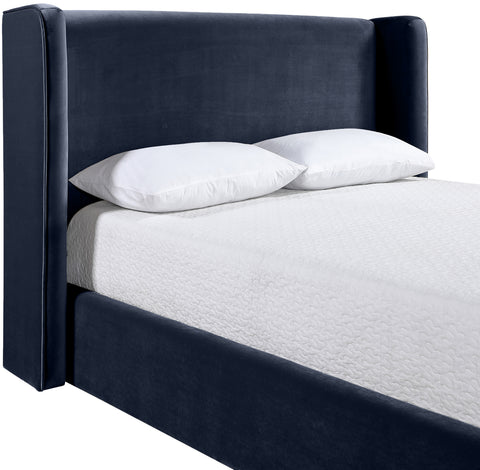 Sloane Navy Velvet Upholstered Queen Bed, 1 Piece