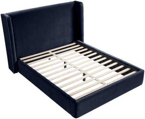 Sloane Navy Velvet Upholstered Queen Bed, 1 Piece