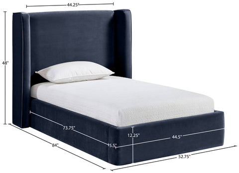 Sloane Navy Velvet Upholstered Twin Bed, 1 Piece