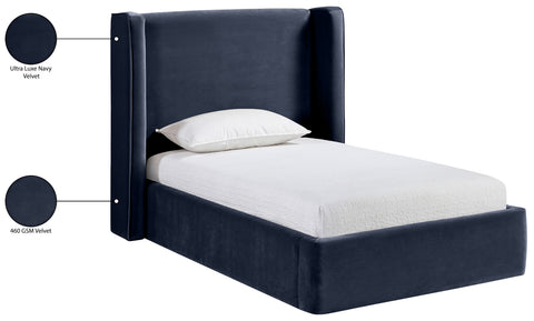 Sloane Navy Velvet Upholstered Twin Bed, 1 Piece