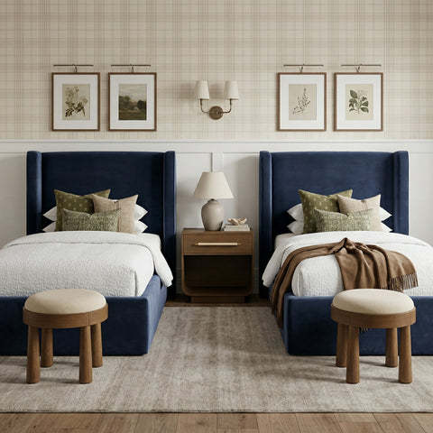 Sloane Navy Velvet Upholstered Twin Bed, 1 Piece