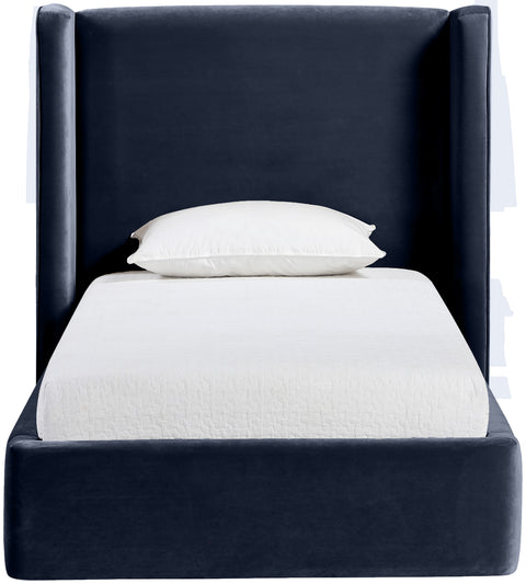 Sloane Navy Velvet Upholstered Twin Bed, 1 Piece