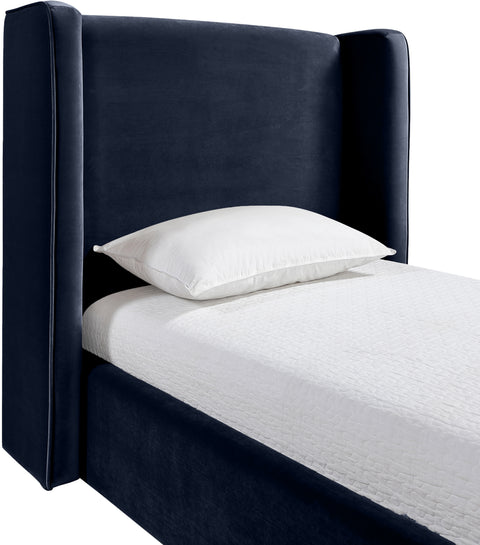 Sloane Navy Velvet Upholstered Twin Bed, 1 Piece